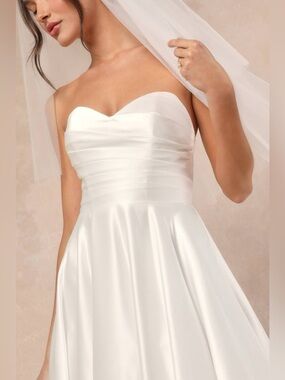 Lulus Khalida White Satin Pleated Strapless Gown - Size M - Bridal/Formal